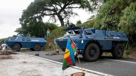 French armored police vehicle in Paita, New Caledonia, on May 19, 2024. Delphine Mayeur / AFP