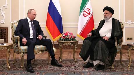 FILE PHOTO: Russian President Vladimir Putin meets Iranian President Ebrahim Raisi in July 2022.