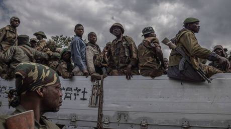 FILE PHOTO: Congolese army soldiers board a vehicle in Democratic Republic of Congo.