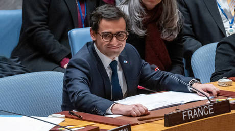 French Foreign Minister Stephane Sejourne chairs a United Nations Security Council (UNSC) meeting on the Middle East on January 23, 2024 in New York City.