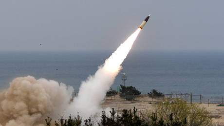 FILE PHOTO: A US-made ATACMS (Army Tactical Missile System) projectile being launched.