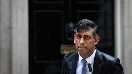 Rishi Sunak delivers a speech to announce the date of the UK's next general election at 10 Downing Street in London, England, May 22, 2024