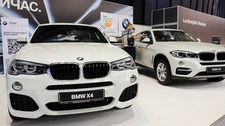 FILE PHOTO: BMW models X4, left, and X6 at the Motorexpo Togliatti auto show.