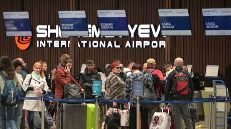 FILE PHOTO: People at Sheremetyevo International Airport named after A.S. Pushkin.