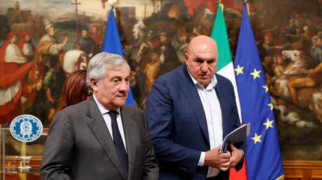 FILE PHOTO: Italy's Foreign Minister Antonio Tajani (L) and Defence Minister Guido Crosetto (R).