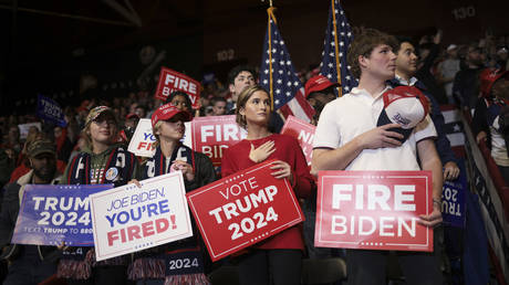 FILE PHOTO: Supporters of Republican presidential candidate Donald Trump at a rally in Rock Hill, South Carolina, February 23, 2024.