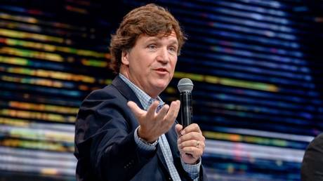 Tucker Carlson speaks during the 10X Growth Conference 2024 in Hollywood, Florida, April 2, 2024