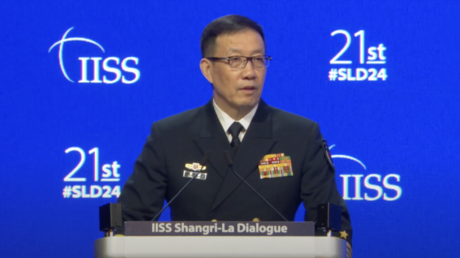 Chinese National Defense Minister Admiral Dong Jun at the IISS Shangri-La Dialogue 2024, June 2, 2024