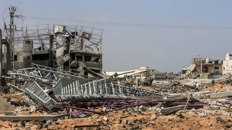 Destroyed buildings are seen after the Israeli attack on Al-Maghazi refugee camp, Gaza on June 3, 2024.