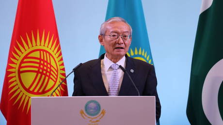 FILE PHOTO: SCO Secretary General Zhang Ming holds a press conference after the Shanghai Cooperation Organization Foreign Ministers meeting in Astana, Kazakhstan on May 21, 2024.