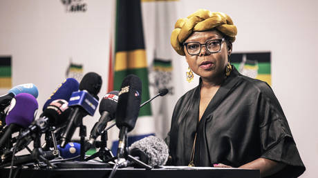 African National Congress (ANC) spokesperson Mahlengi Bhengu-Motsiri briefs the media on June 5, 2024, at Luthuli House, in Johannesburg, South Africa.