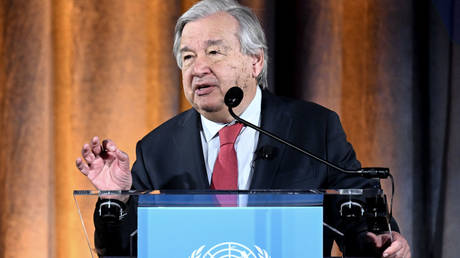 UN Secretary-General Antonio Guterres speaks at an environmental event on Wednesday in New York.