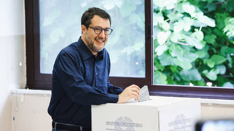 Italian Deputy PM Matteo Salvini at the polling station to vote for the 2024 EU Parliament election in Milan, Italy on June 8, 2024.