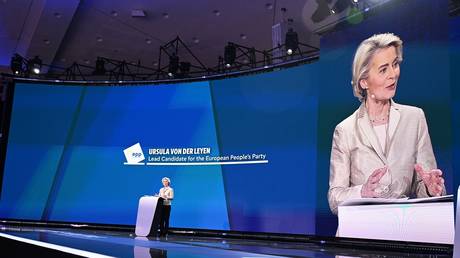 European Commission President and EPP lead candidate Ursula von der Leyen speaks to the press in Brussels, Belgium, June 9, 2024