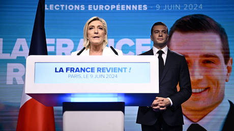 On June 9, 2024, the leader of the French far-right party Rassemblement National, Marine Le Pen, addressed her party members at an evening meeting.