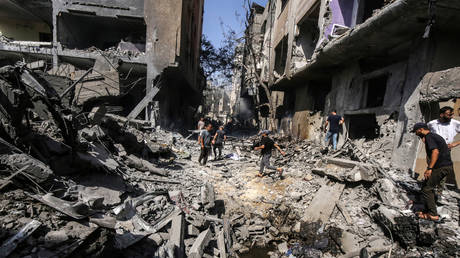 Buildings destroyed by Israeli bombing raids in the Nuseirat camp, central Gaza, June 8, 2024.