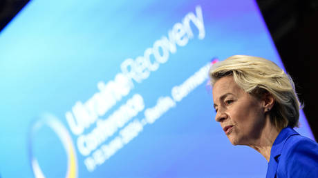 EU Commission President Ursula von der Leyen gives a speech at the Ukraine Recovery Conference in Berlin, Germany on June 11, 2024.