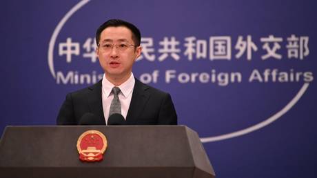 FILE PHOTO: Lin Jian, spokesman for the Chinese Foreign Ministry, speaks to journalists at his agency's daily briefing.