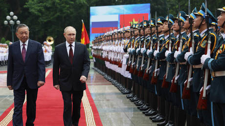 Vietnamese President To Lam and Russian President Vladimir Putin in Hanoi, June 20, 2024.