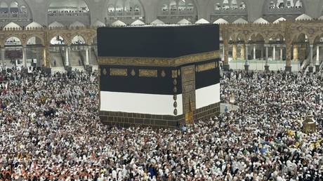 Pilgrims worship and circumambulate around the Kaaba after fulfilling the Hajj pilgrimage in Mecca, Saudi Arabia on June 19, 2024.