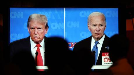 The CNN-hosted Trump-Biden debate as seen at a watch party, held at The Continental Club on June 27, 2024 in Los Angeles.