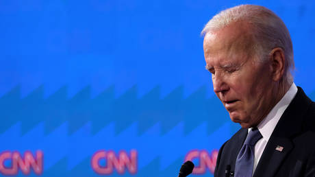 US President Joe Biden during the debate at the CNN Studios on June 27, 2024 in Atlanta, Georgia.