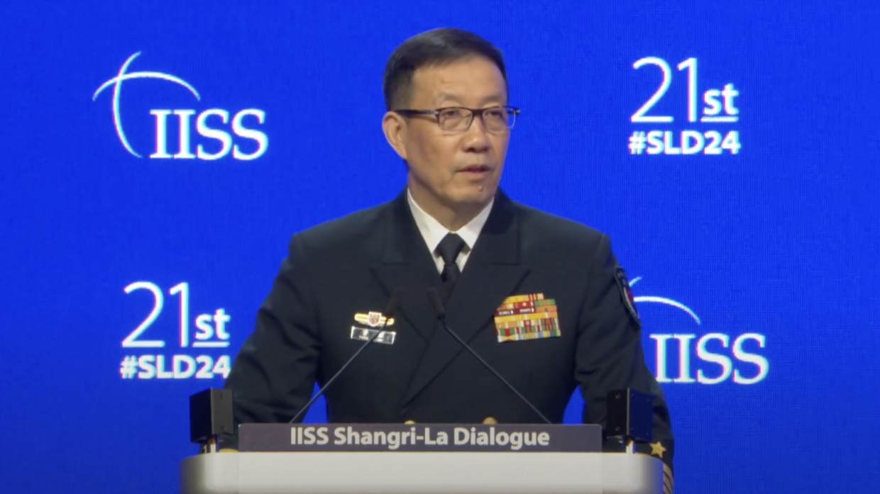 Chinese National Defense Minister Admiral Dong Jun at the IISS Shangri-La Dialogue 2024, June 2, 2024