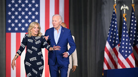 US President Joe Biden and First Lady Jill Biden arrive for a post-debate rally in Raleigh, North Carolina, on June 28, 2024.