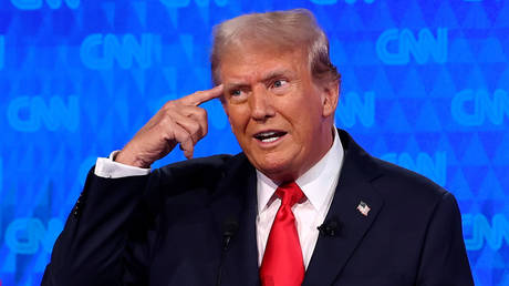 Republican presidential candidate Donald Trump participates in the CNN Presidential Debate on June 27, 2024 in Atlanta, Georgia.