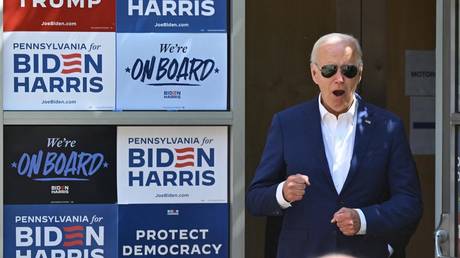 Joe Biden speaks to supporters and volunteers during a campaign stop in Harrisburg, Pennsylvania, July 7, 2024