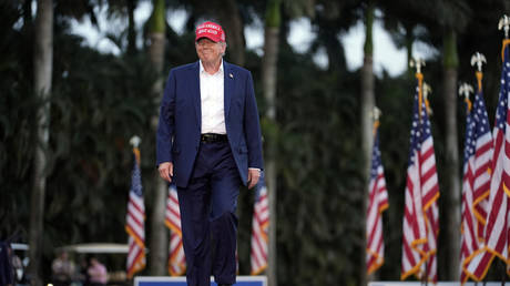 Republican presidential candidate former President Donald Trump arrives for a campaign rally at Trump National Doral Miami, July 09, 2024.