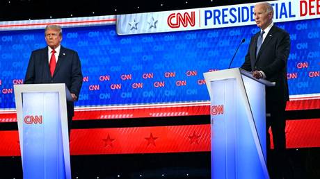 Joe Biden and Donald Trump participate in the first presidential debate.