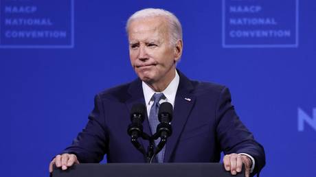 Joe Biden speaks at the 115th NAACP National Convention at the Mandalay Bay Convention Center in Las Vegas, Nevada, July 16, 2024