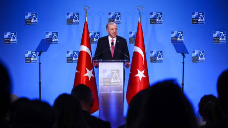 Turkish President Recep Tayyip Erdogan at the 75th NATO Summit in Washington, DC, July 11, 2024.