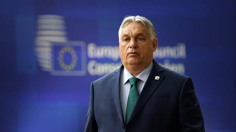 FILE PHOTO. Viktor Orban Prime Minister of Hungary talks with media during European Council Meeting on June 27, 2024 in Brussels, Belgium.