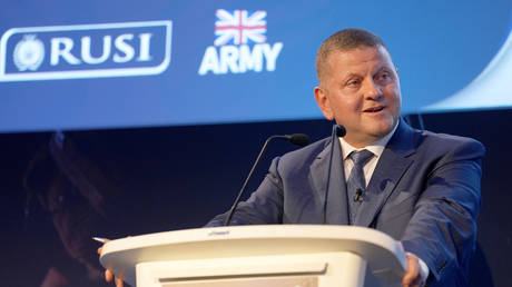 Ukrainian Ambassador to the UK General Valery Zaluzhny, speaking at the Royal United Services Institute (RUSI) Land Warfare Conference 2024, at Church House in Westminster, central London on July 22, 2024.