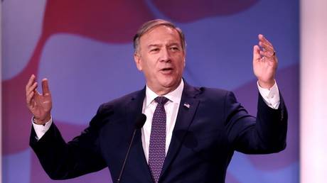 Mike Pompeo speaks to guests at the Republican Jewish Coalition Annual Leadership Meeting in Las Vegas, Nevada, November 18, 2022