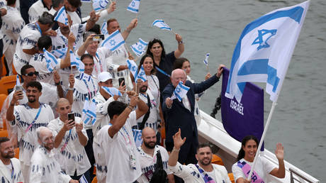 Team Israel at the opening ceremony of the Paris Olympics, July 26, 2024.