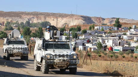 A UN Interim Force unit on patrol after the IDF carries out attacks  in southern Lebanon on June 21, 2024