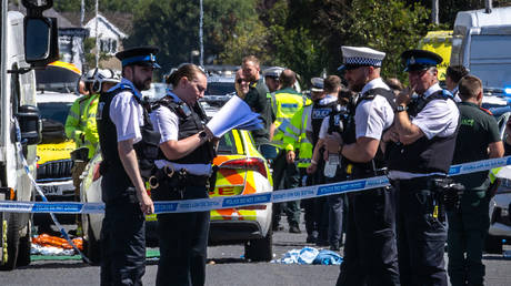 Police in Southport, Merseyside, after a reported stabbing, July 29, 2024.