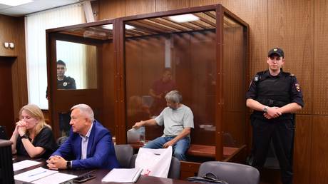 Voentorg CEO Vladimir Pavlov is seen during a bail hearing at a Moscow district court in Moscow, Russia, on August 1, 2024.