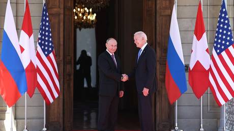 US President Joe Biden and Russian President Vladimir Putin in Geneva, Switzerland, June 16, 2021.