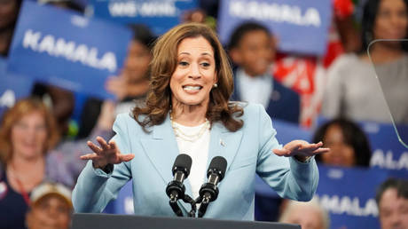 Kamala Harris speaks at a campaign rally in Atlanta, Georgia, July 30, 2024