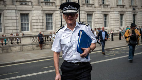 Metropolitan Police Commissioner Sir Mark Rowley leaves the Cabinet Office on August 5, 2024 in London, England.