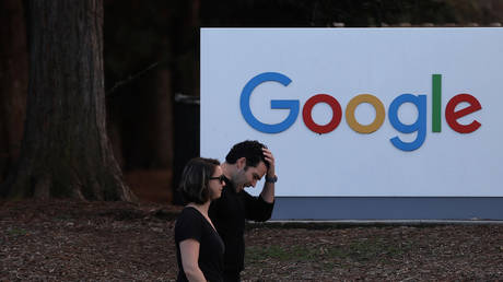 A sign outside of the Google HQ in Mountain View, California.