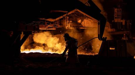 FILE PHOTO: A blast furnace at a Ukrainian steel mill.