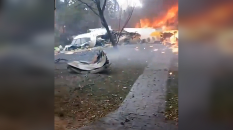 A still from a video purportedly showing the wreckage of an ATR-72 aircraft in Vinhedo, Brazil, August 9, 2024