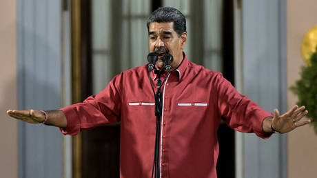 Venezuelan President Nicolas Maduro addresses supporters in Caracas on August 7, 2024.