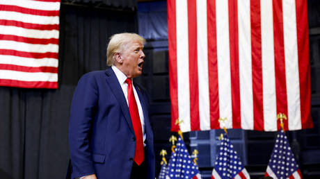 Former US President Donald Trump at a rally in Bozeman, Montana, August 9, 2024.