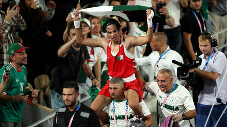 Algerian boxer Imane Khelif at the Olympics, Paris, France, August 9, 2024.